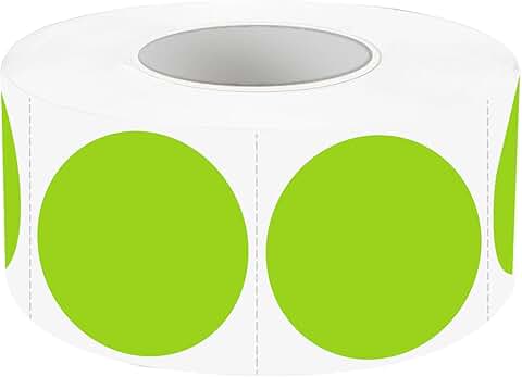 Green 1-Inch Waterproof Color Dot Stickers, 500 Pack