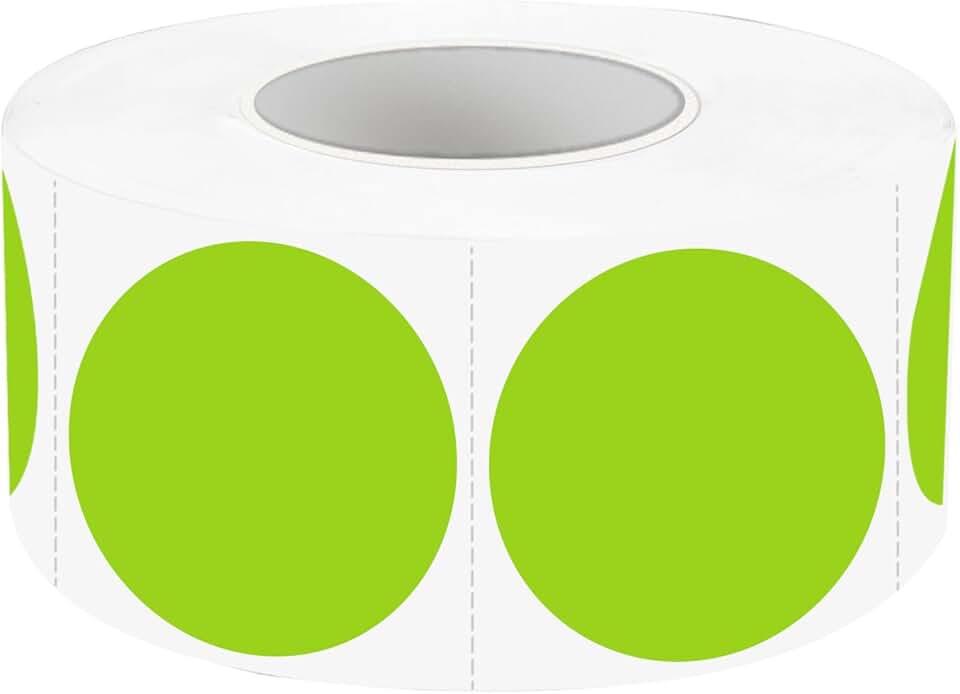 Green 1-Inch Waterproof Color Dot Stickers, 500 Pack
