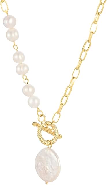 Gold Plated Pearl Necklace with Baroque Pendant for Women