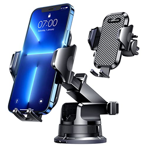 [Upgraded] Universal Car Phone Mount [Super Suction Cup] Dashboard Phone Holder Stand, Handsfree Windshield Dash Air Vent Phone Holder Car, Compatible with All iPhone 14 13 12 Samsung & Truck