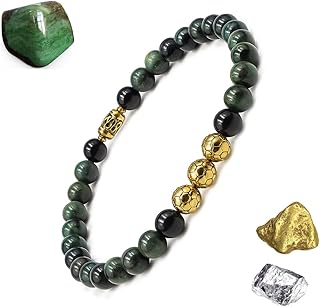Dark Green Jade and Gold Beads Bracelet for Men