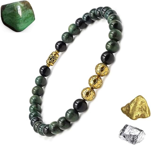 Dark Green Jade and Gold Beads Bracelet for Men