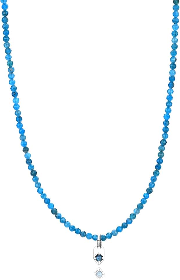 Blue Apatite Beaded Necklace with Shield Pendant