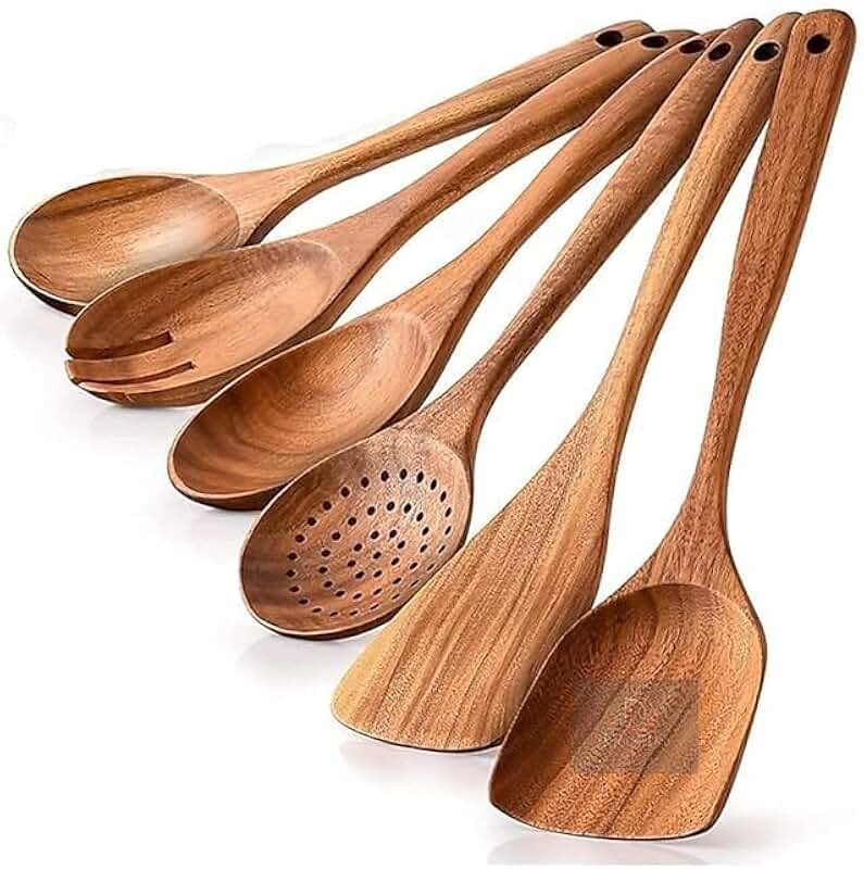 Set of 4 Silicone Kitchen Utensils with Wooden Handles