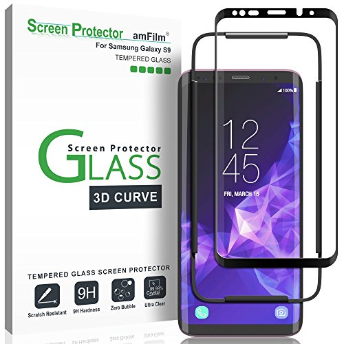 Glass Screen Protector for Samsung Galaxy S9, 3D Curved Tempered Glass, Dot Matrix, Easy Install, Case Friendly (Black)