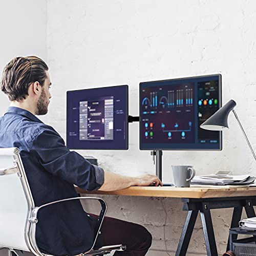 Dual Monitor Stand, Free Standing Desk Mount for 2 Monitors up to 27 inch, 22 lbs. Weight Capacity per Arm, Fully Adjustable with Max VESA 100x100mm (MF002), Black