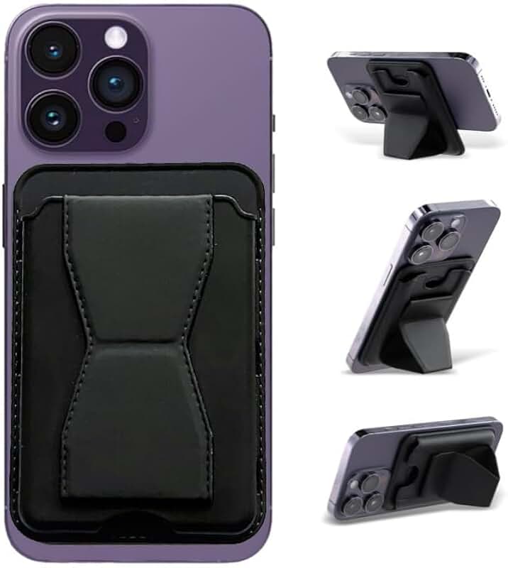 Slim leather phone wallet with kickstand and grip