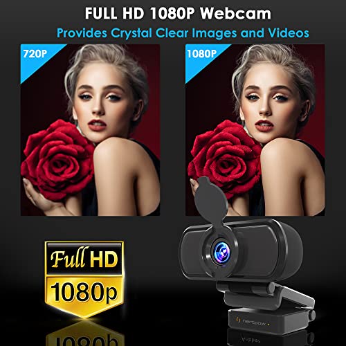 1080P Webcam, NP HD PC Webcam USB Computer Camera Built-in Microphone, Flexible Rotatable Clip, for Laptops, Desktop and Gaming, Black