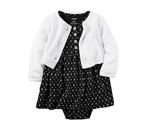 Baby Girls' 2-Piece Geo Dress and Cardigan Set 3 Months Black/White