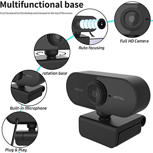 Webcam 1080P HD Computer Camera Streaming Web Camera Small Camera Wide View Angle USB Webcam with Microphone for PC Mac Laptop Desktop Video Calling (Black)