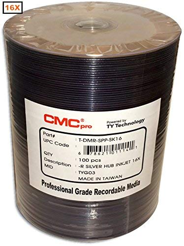 '- Powered by Taiyo Yuden 16x Silver Inkjet Hub Printable 4.7GB DVD-R in 100 Disc Tape Wrap