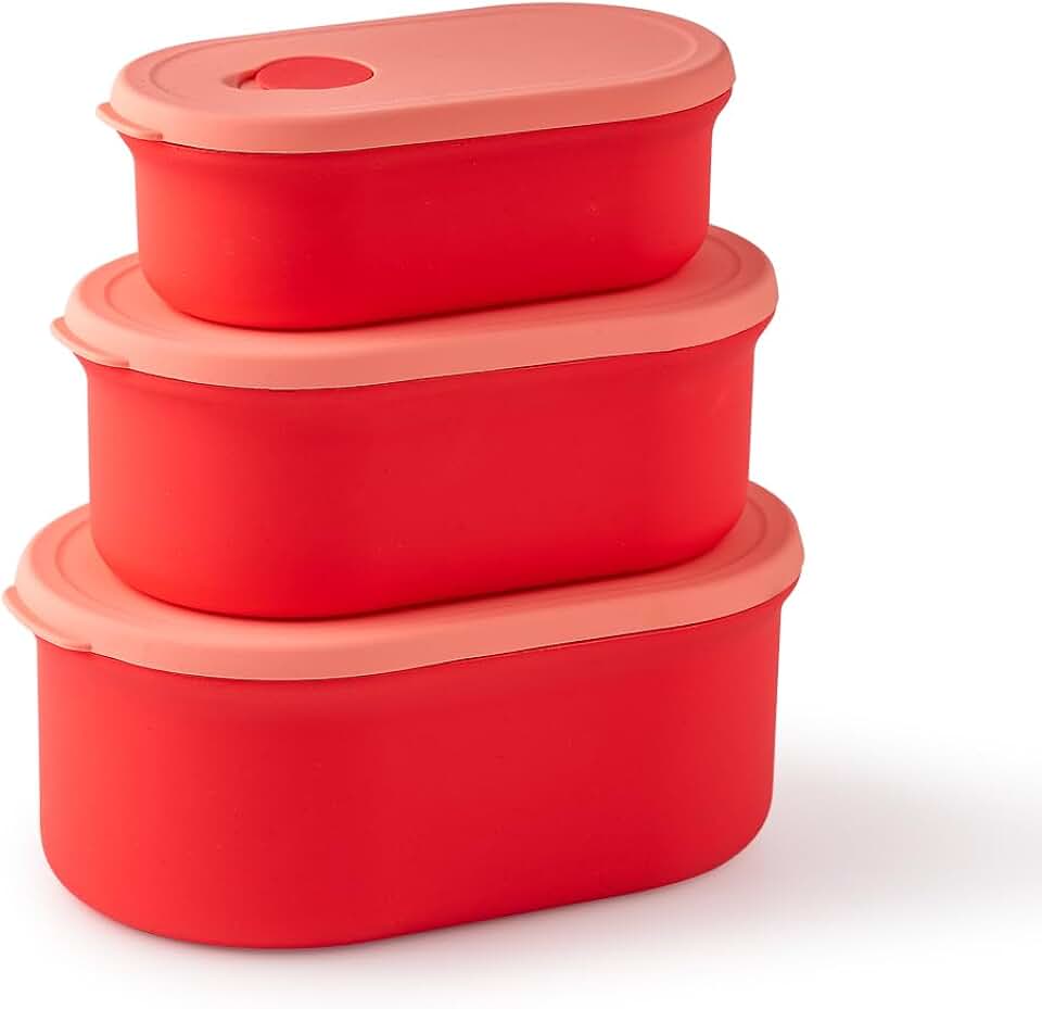 Three Oval Silicone Food Storage Containers Set