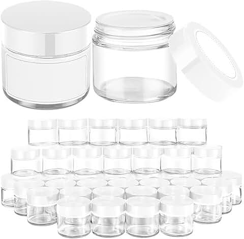 48 Clear 2 oz Glass Jars with Lids and Labels