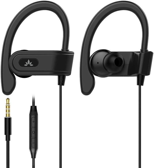 E171 Sports Earbuds Wired with Microphone, Sweatproof Wrap Around Earphones with Over Ear Hook, in Ear Running Headphones for Workout Exercise Gym Compatible with iPhone, Cell Phones