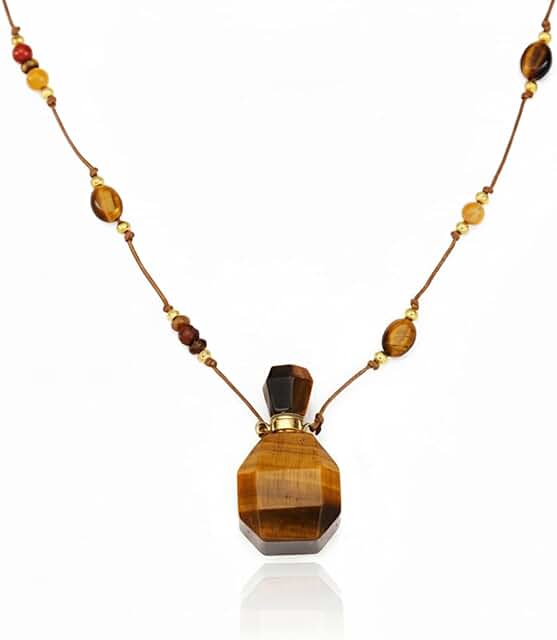 Women's Tiger Eye Beaded Necklace with Diffuser Vial