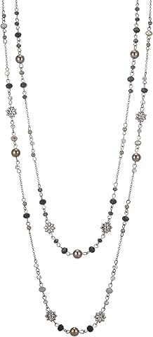 Layered Long Beaded Necklace with Flower Design