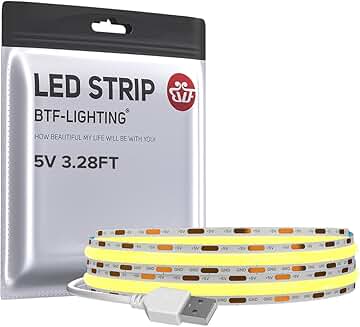 USB Powered Warm White COB LED Strip Light, 3.28Ft
