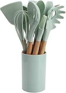 11-Piece Silicone Kitchen Utensil Set with Wooden Handles