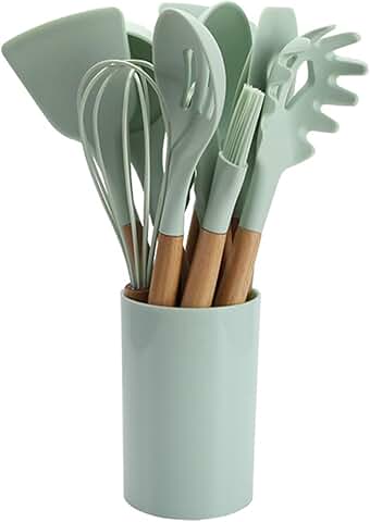 11-Piece Silicone Kitchen Utensil Set with Wooden Handles