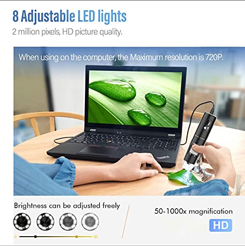 Wireless Digital Microscope, 50X-1000X Magnification WiFi Portable Handheld Microscopes with Adjustable Stand HD USB Microscope Camera Compatible with iPhone Android iPad Windows Mac Computer