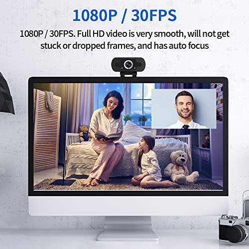 1080P Webcam with Microphone & Privacy Cover, Full HD Webcam for Computers PC Laptop, USB Plug and Play, Study Video Teaching, Work from Home Webcam Skype, Wide Angle Lens & Large Sensor