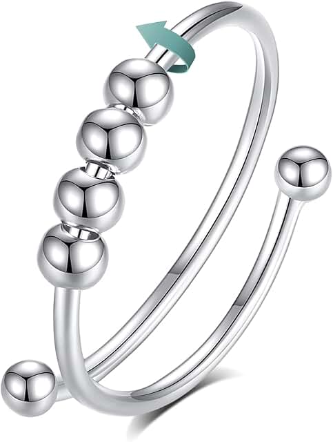Sterling Silver Adjustable Fidget Ring for Stress Relief