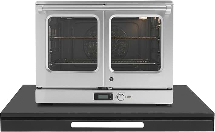 Black microwave stand with pull-out shelf and drawer