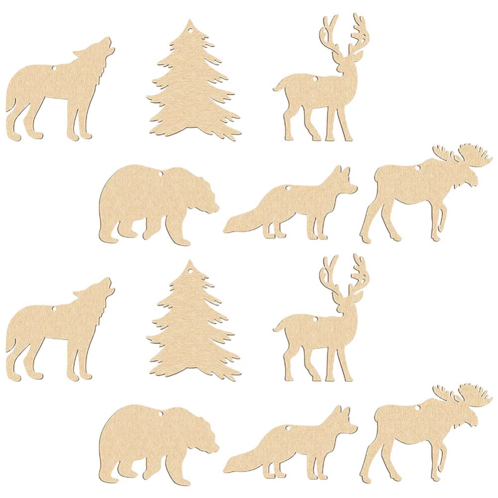 30pcs Unfinished Wooden Animal Slices Elk Fox Wolf 10cm