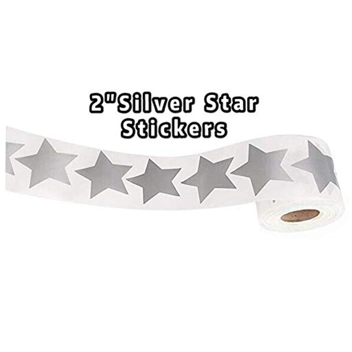 Silver Metallic Star Shape Paper Stickers, 2-inch, 500 per roll