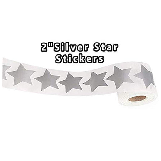 Silver Metallic Star Shape Paper Stickers, 2-inch, 500 per roll