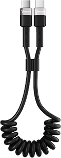 Coiled USB C to Type C Car Charger Cable, 2FT