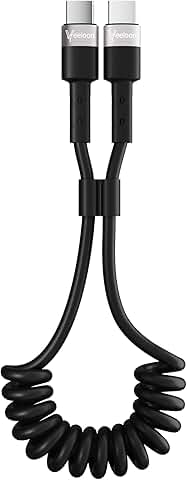 Coiled USB C to Type C Car Charger Cable, 2FT