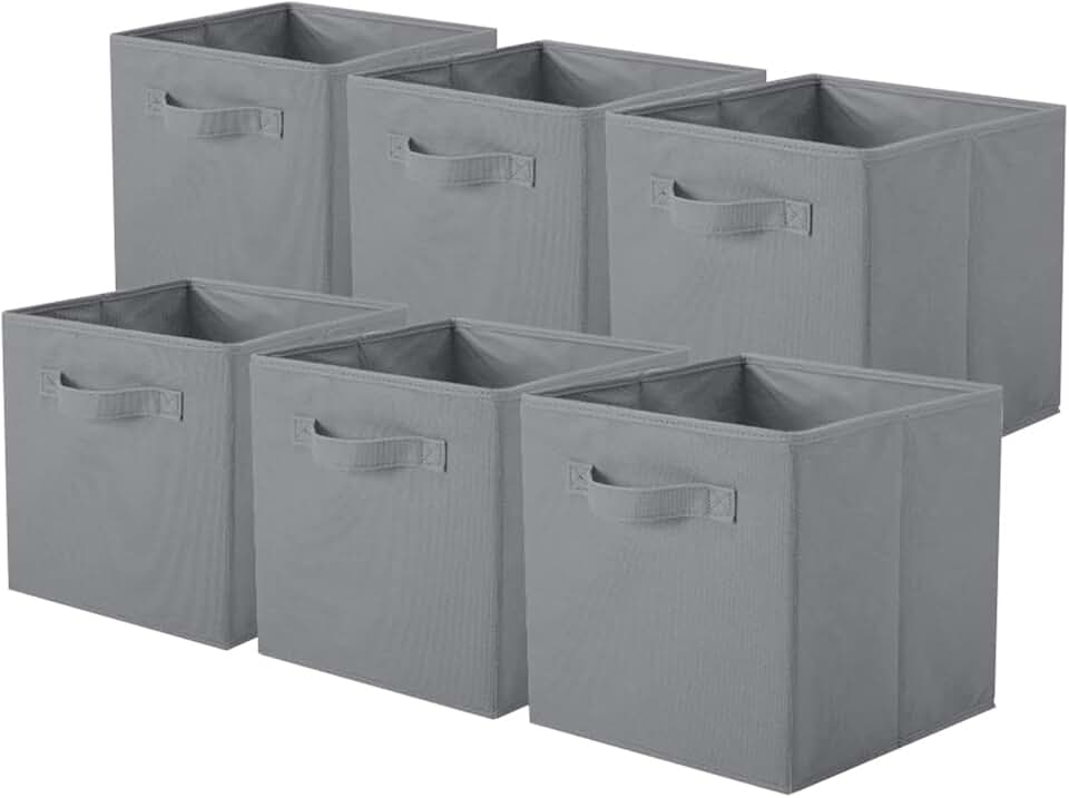 Gray foldable fabric storage bins, 6-pack