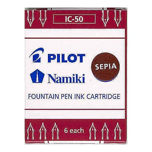 Sepia Fountain Pen Ink Cartridges, 6 Pack
