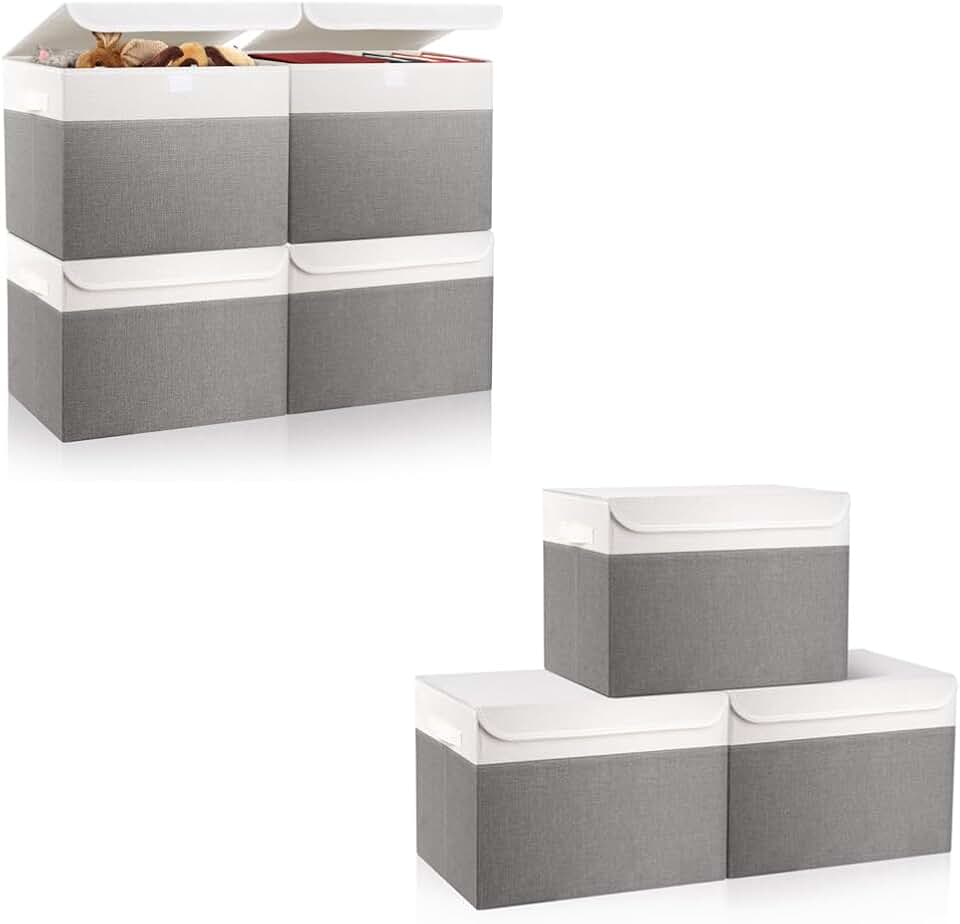 Large 22 Quart and 42 Quart Foldable Storage Bins with Lids