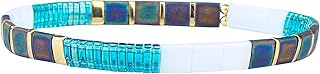 Green and blue Tila bead stretch bracelet for women