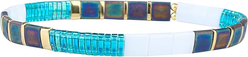 Green and blue Tila bead stretch bracelet for women