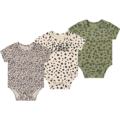 Girls' 3-Pack Short Sleeve Bodysuit, Leopard, 6-9 Months