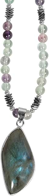 Natural Labradorite Beaded Pendant Necklace for Women and Men