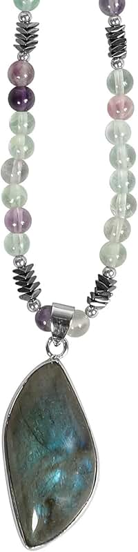 Natural Labradorite Beaded Pendant Necklace for Women and Men