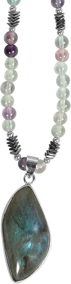Natural Labradorite Beaded Pendant Necklace for Women and Men