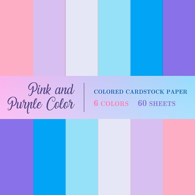 Blue, pink, purple 8.5x11 inch thick card stock, 60 sheets