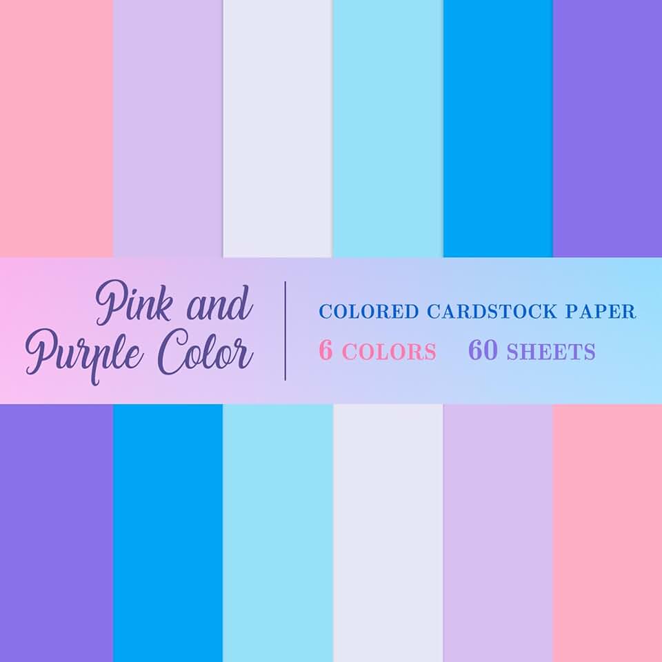 Blue, pink, purple 8.5x11 inch thick card stock, 60 sheets