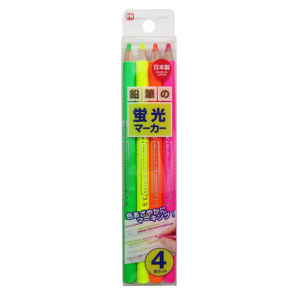 Bright Fluorescent Highlighter Pencil Set with Four Colors