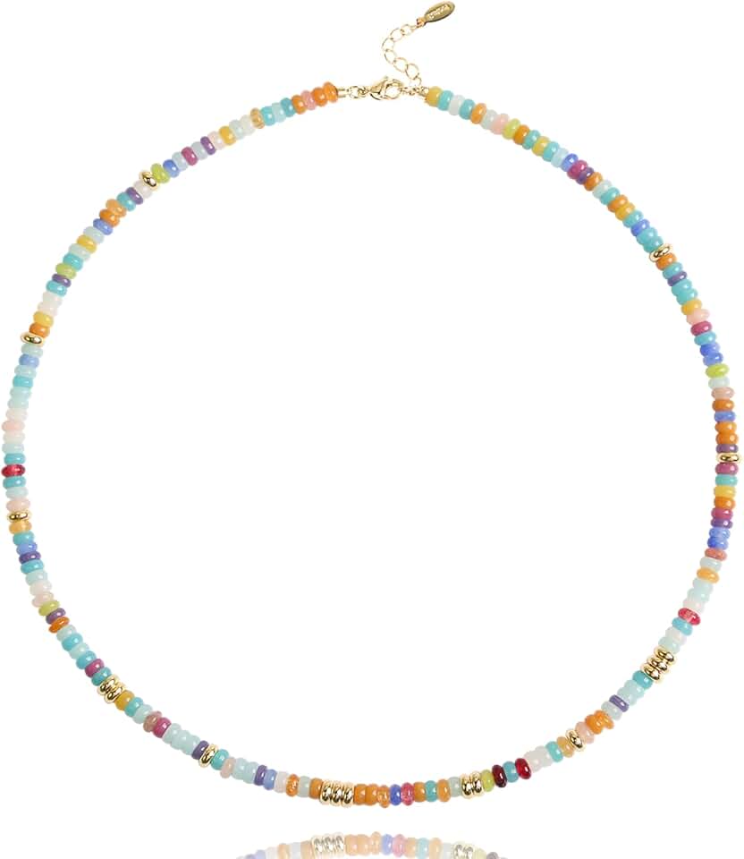 Trendy Beaded Gold Natural Stone Necklace for Women