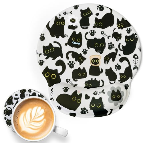 Black Cat Ergonomic Mouse Pad with Wrist Rest