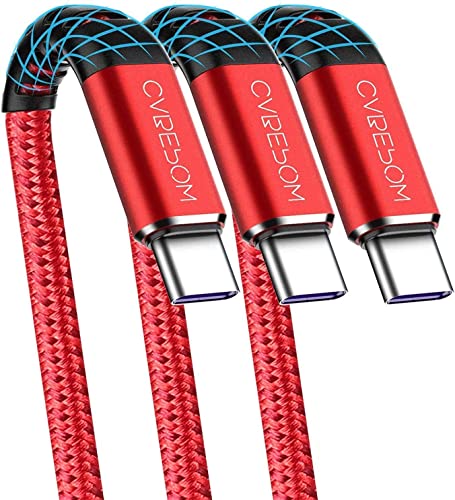 USB A to Type C Cable 3 Pack, 6 Feet, Red, Nylon Braided