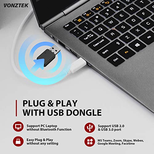 Bluetooth Headset, Wireless Headphones with Microphone Noise Canceling & USB Dongle, Trucker Bluetooth Headset with Mic Mute for Office Phone PC Computer Call Center Skype Zoom Meeting