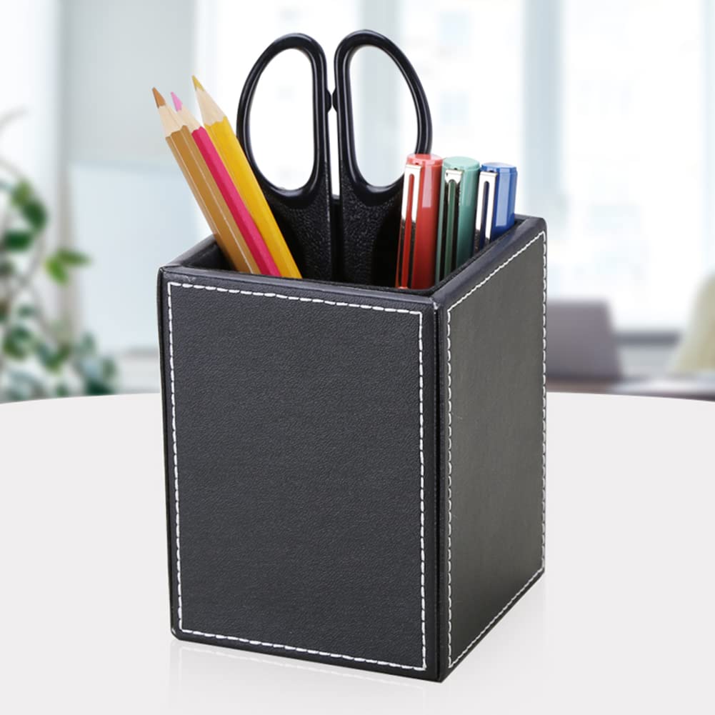 Black PU Leather Square Pen and Pencil Holder