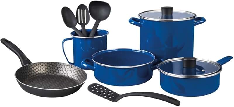 11-Piece Enamel Steel Cookware Set for Gas, Induction, Electric